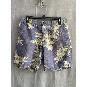 Banana Republic Aiden Shorts 32 Blue Floral Linen Blend Tropical Summer Core